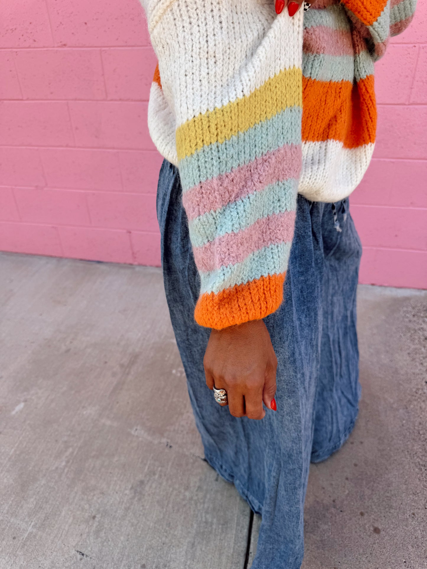 Knit Multi Striped Oversized Puff
Sleeve Cardigan