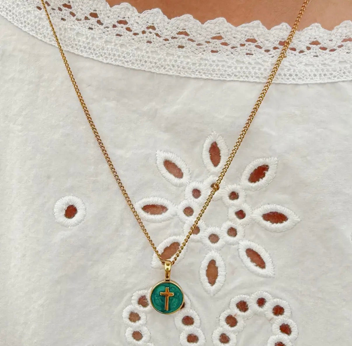 Emerald Agape Cross Pendant Necklace
