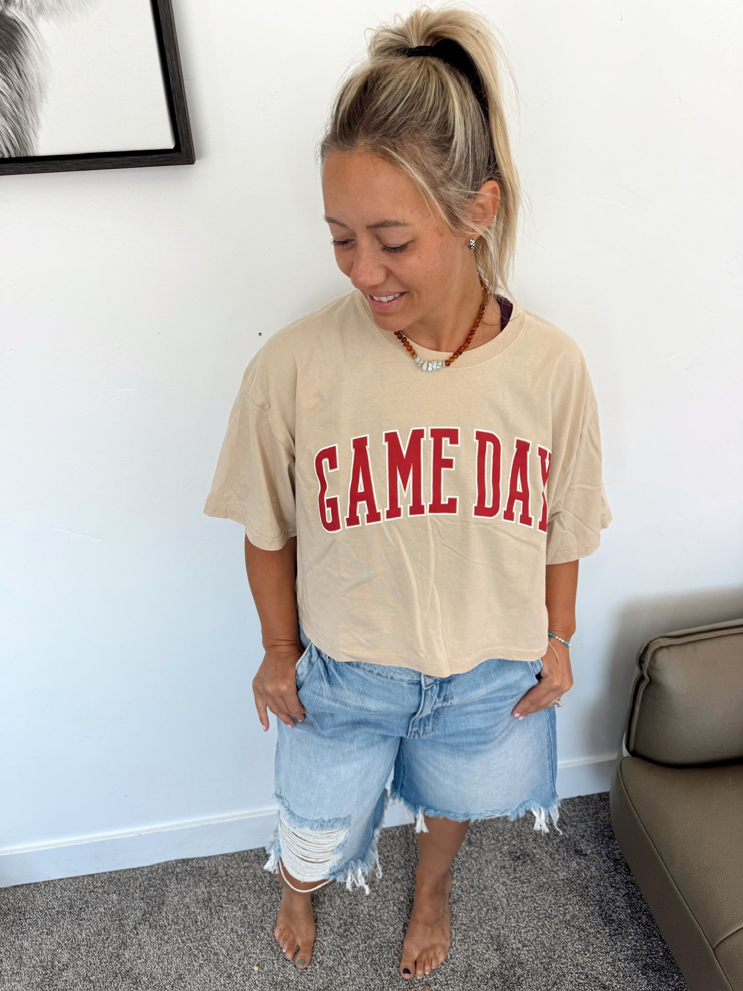 Vintage Game Day Crop Top • TAN