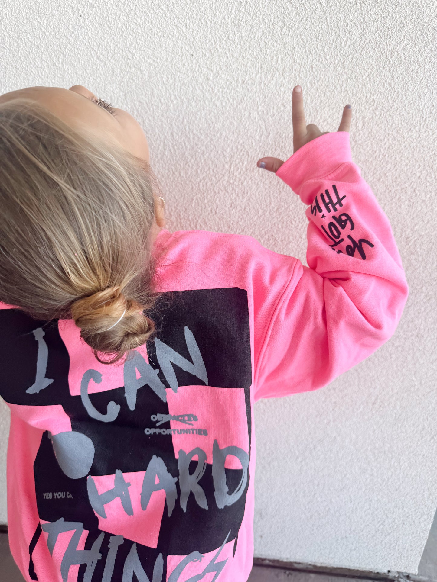 PREORDER Safety Pink + Black/Grey"I Can Do Hard Things" Sweatshirt