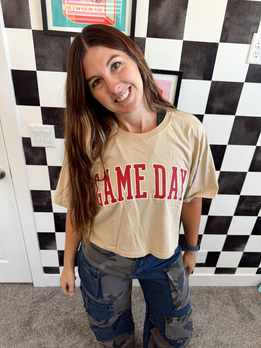 Vintage Game Day Crop Top • TAN