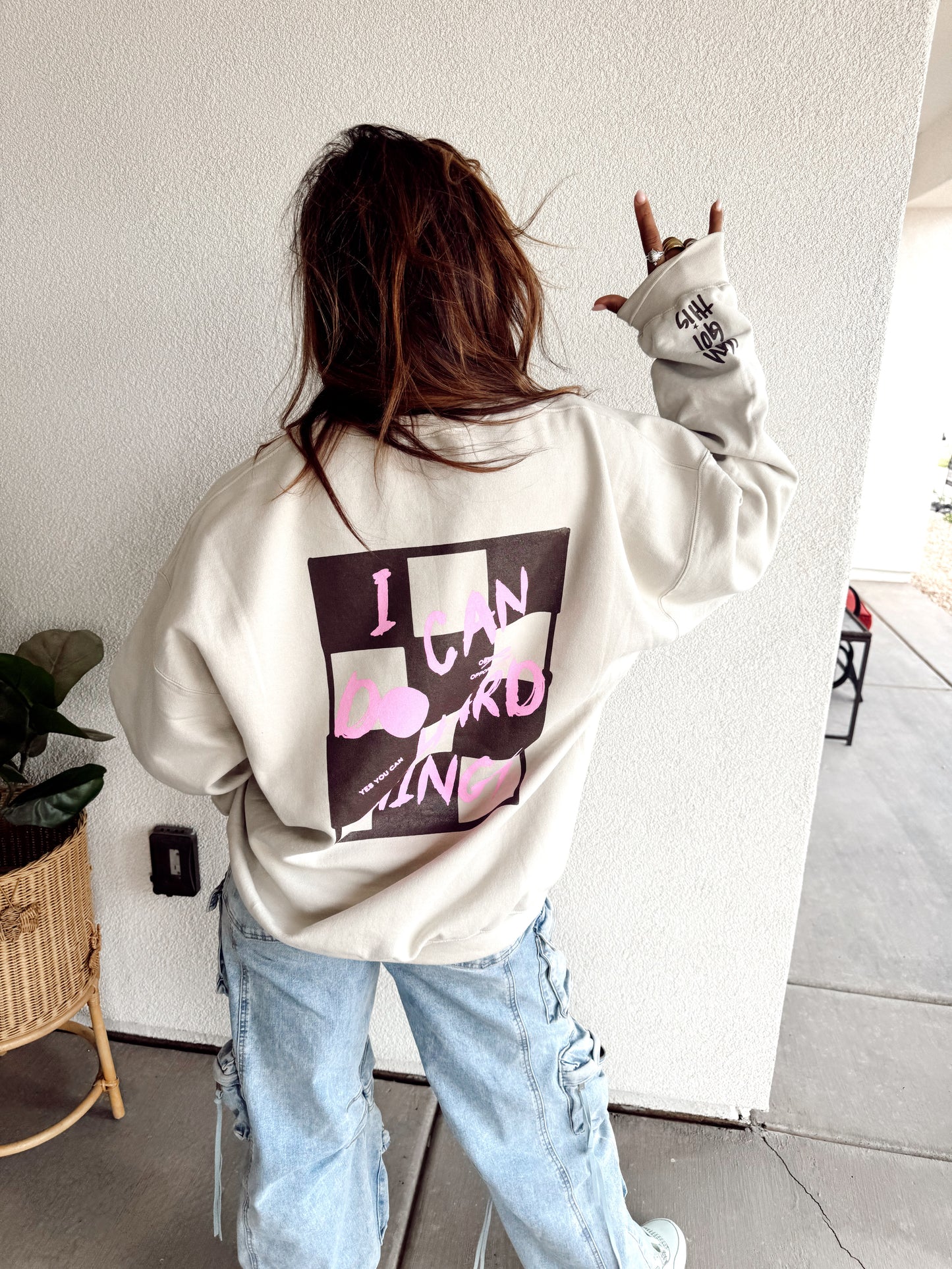 PREORDER Sand + Brown/Pink "I Can Do Hard Things" Sweatshirt