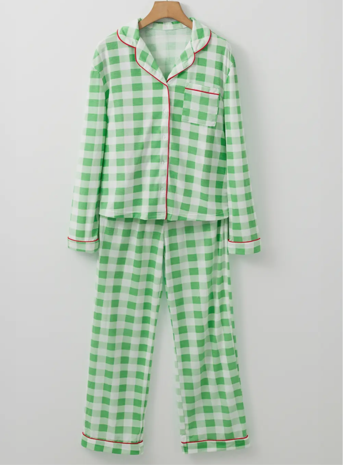 Christmas Plaid Print Shirt and Pants Pajama Set// GREEN