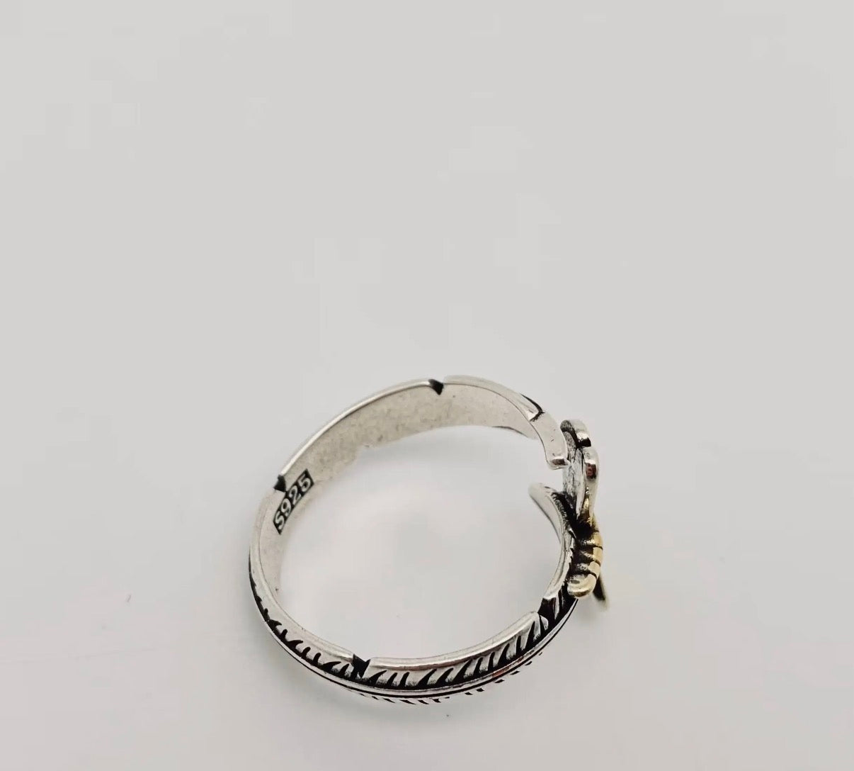 Silver Plated Feather Gold Dragonfly Adjustable Ring