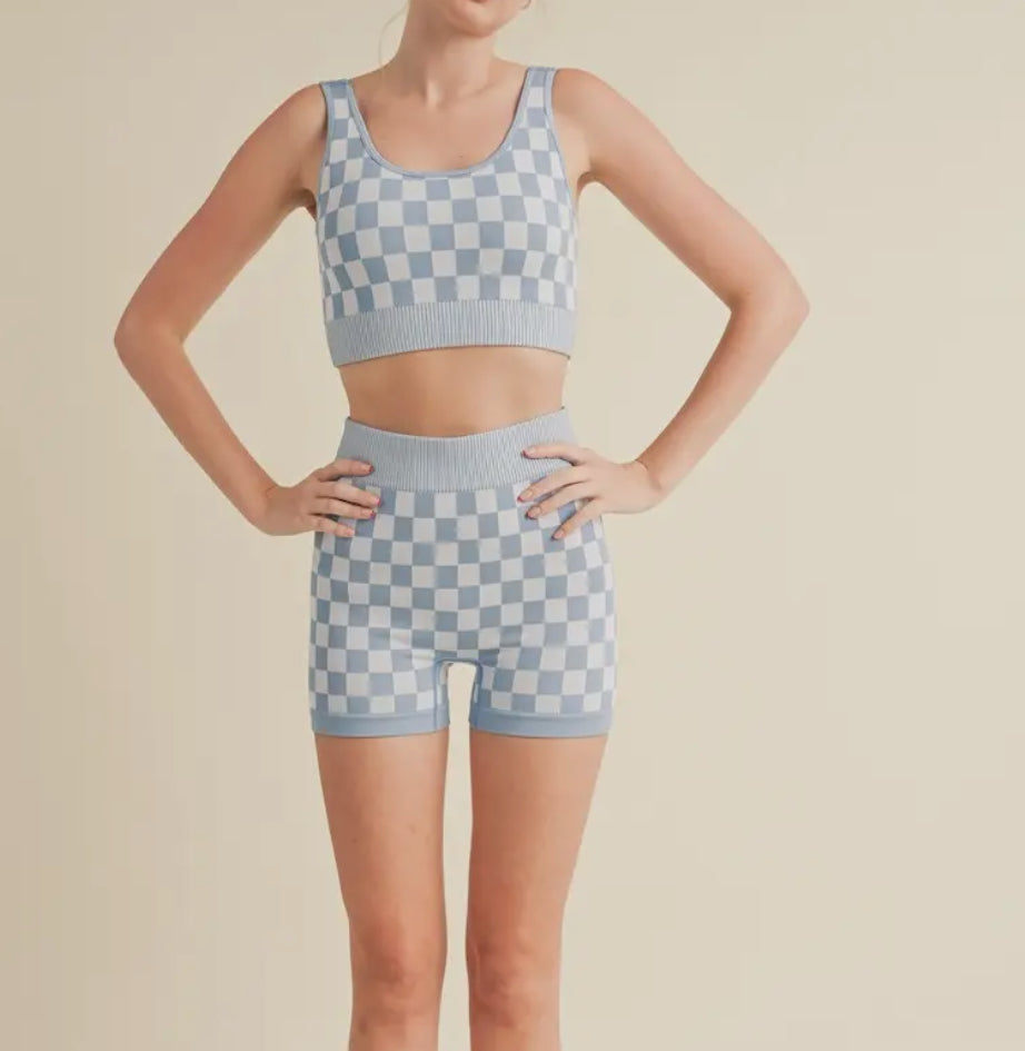 Checkmate Cropped Two Piece -Black And Blue