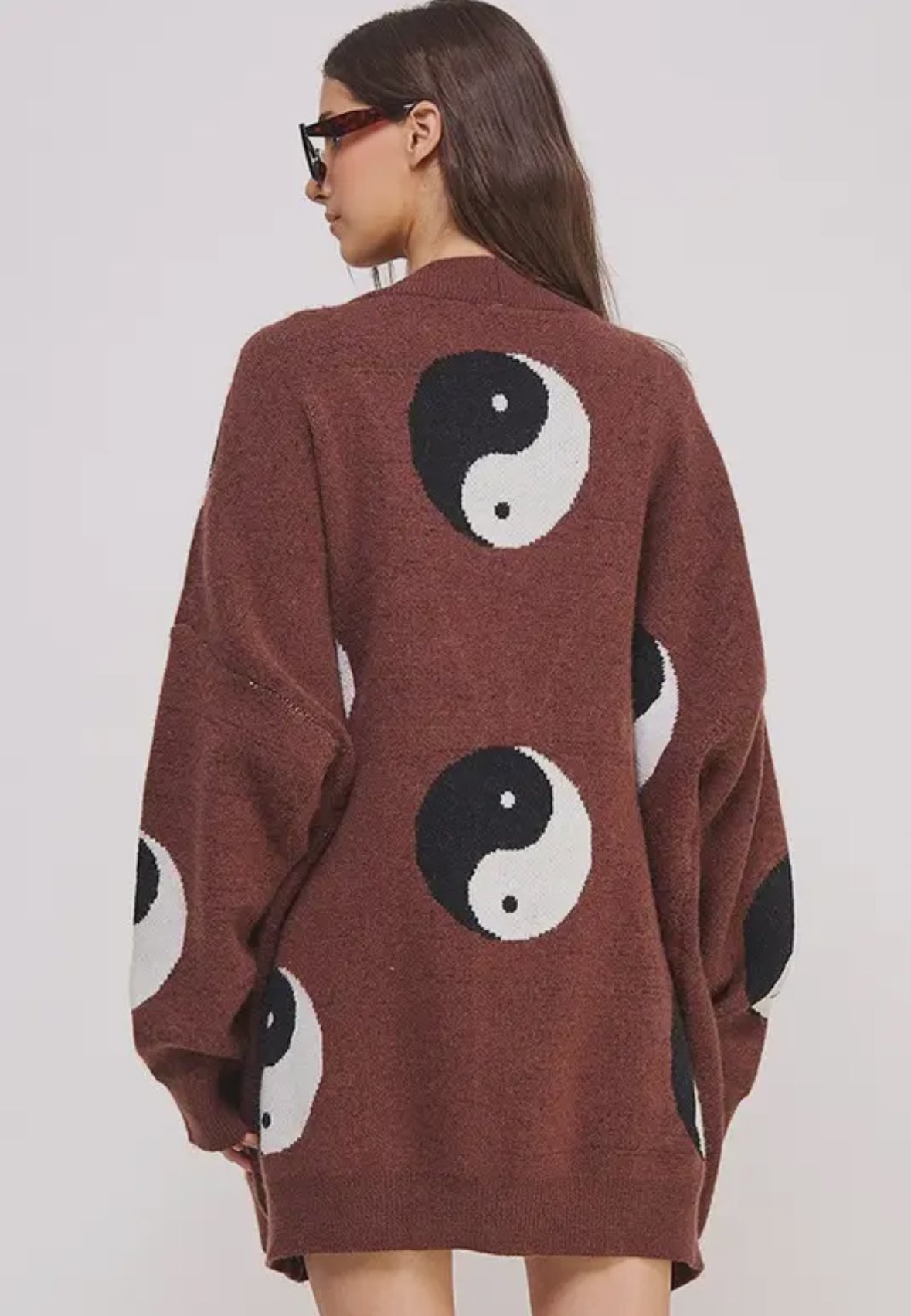 Brown Oversized Yin Yang Cardigan