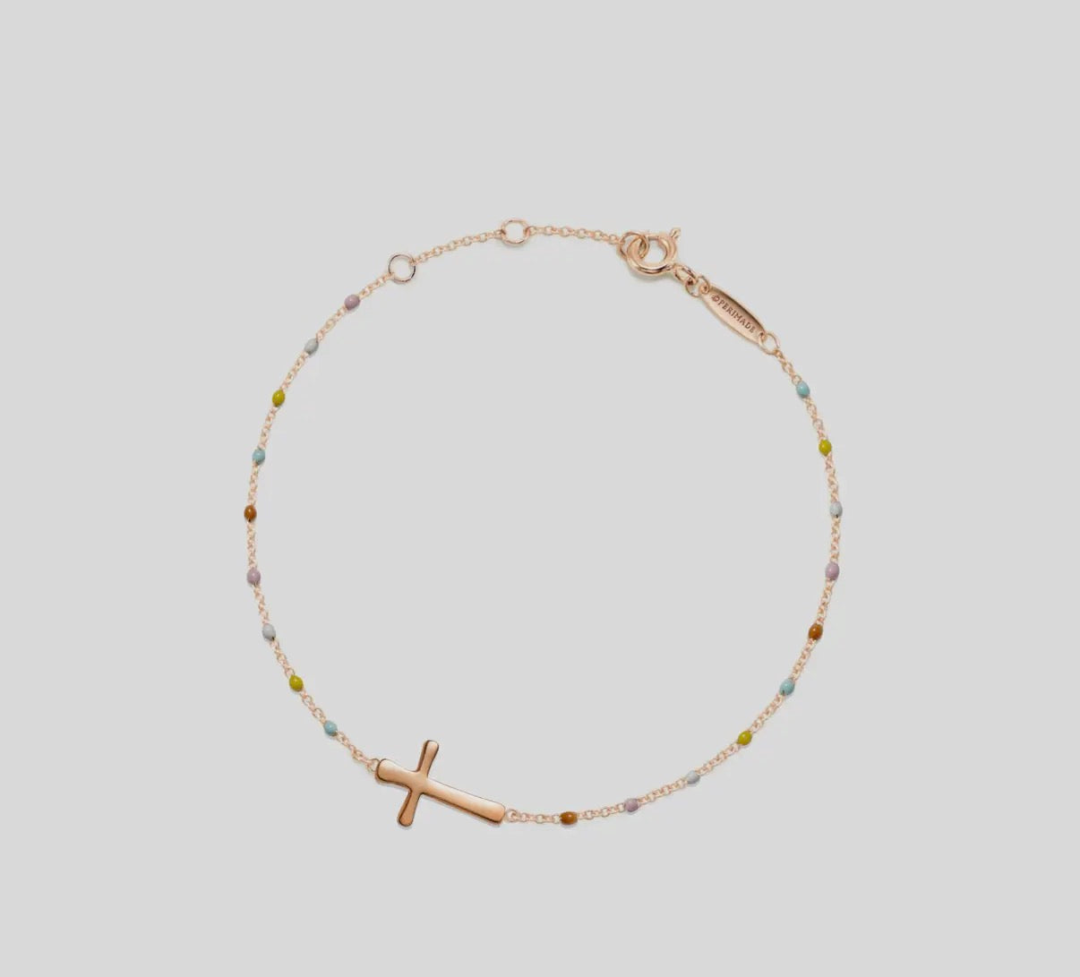 Rose Gold Dainty Boho Color Bead Cross Bracelet in 925 Sterling Silver