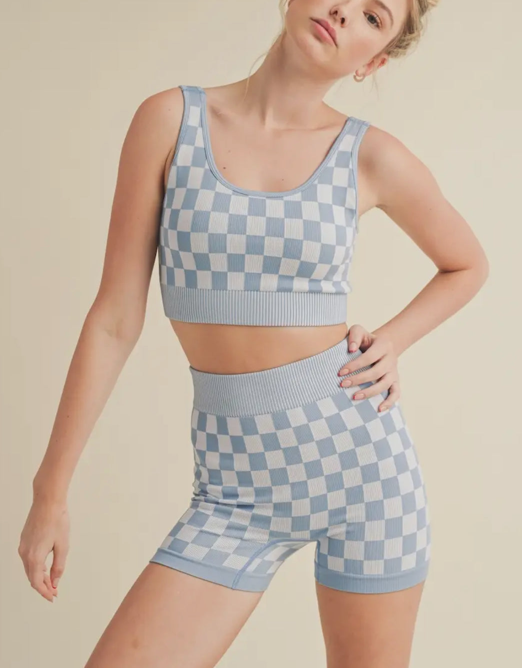 Checkmate Cropped Two Piece -Black And Blue