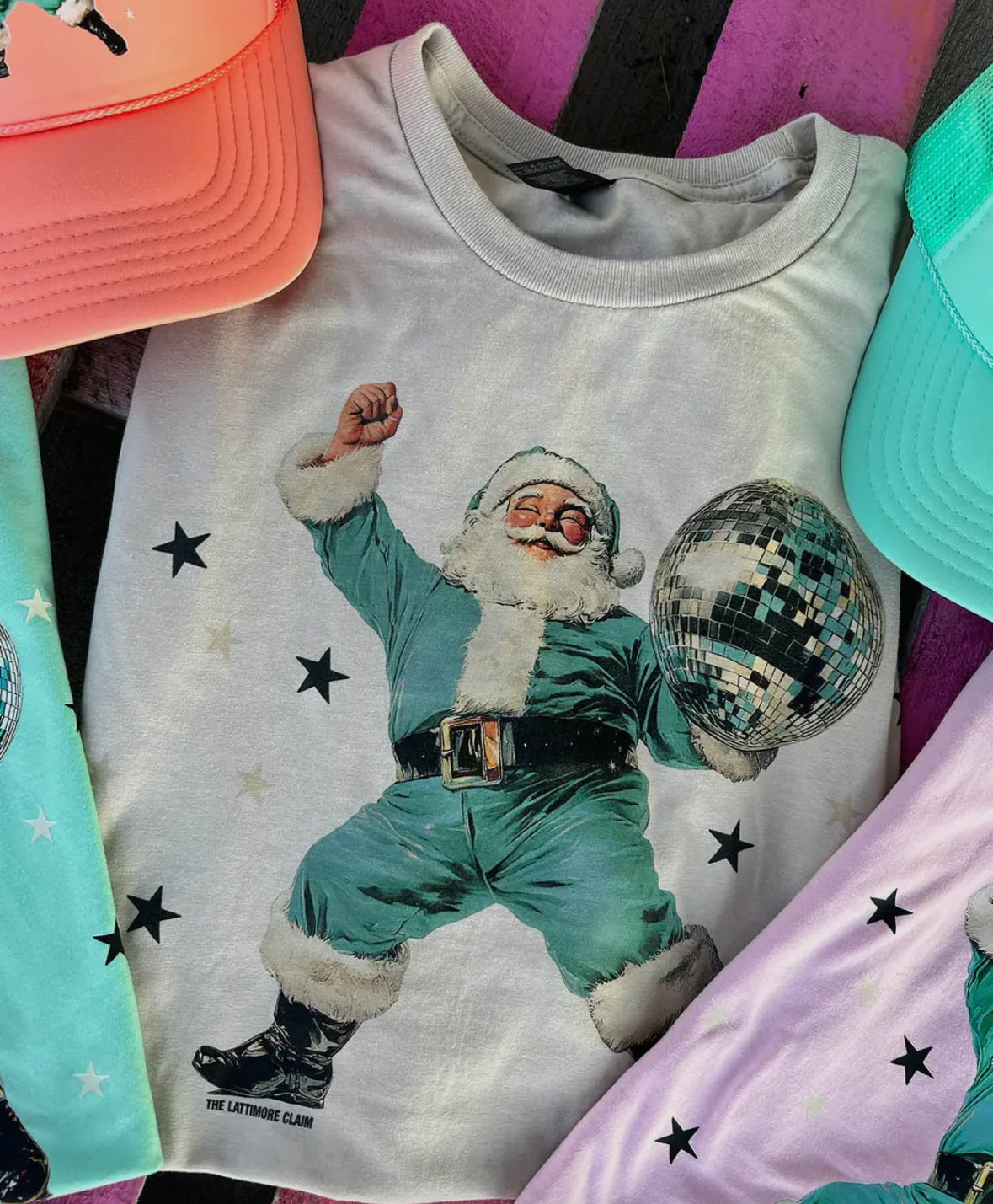 Disco Dancing Santa Tee- CREAM