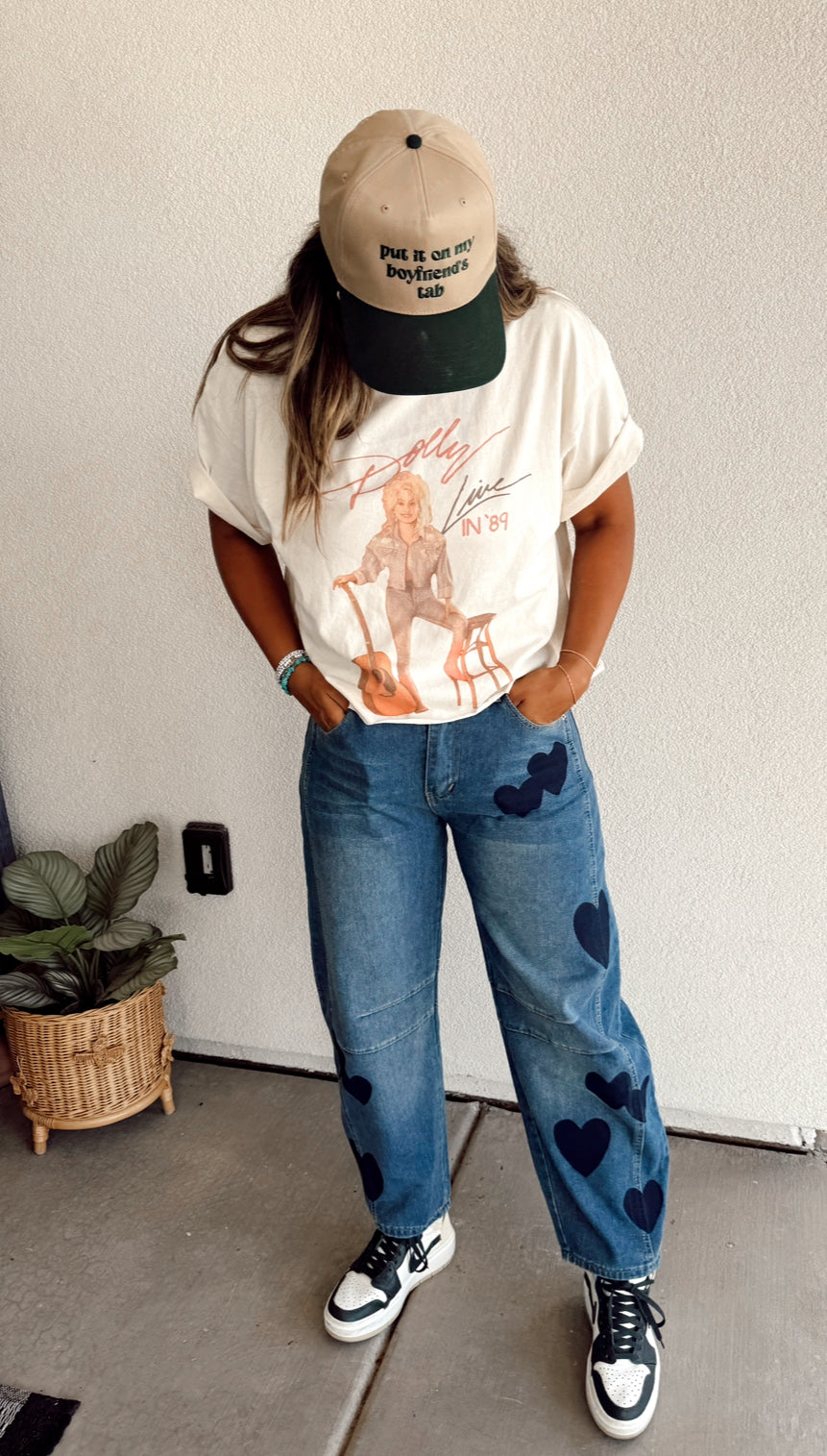 Heart Pattern Barrel Jeans