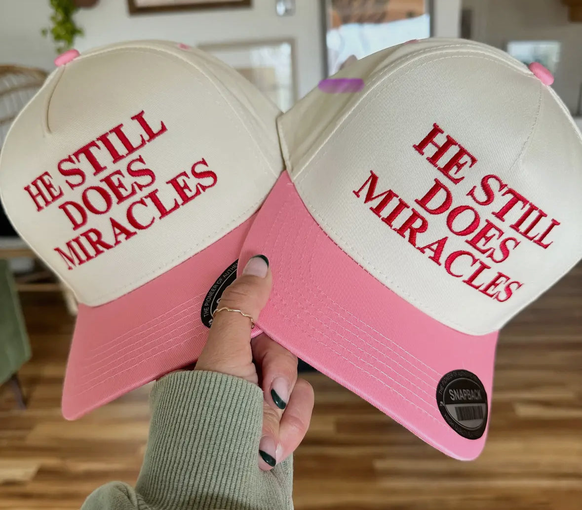 He Still Does Miracles Trucker Hat• Pink and Cream