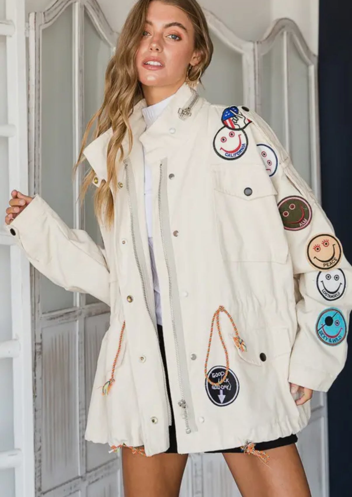 Baggy Smile Patchwork Jacket• Cream