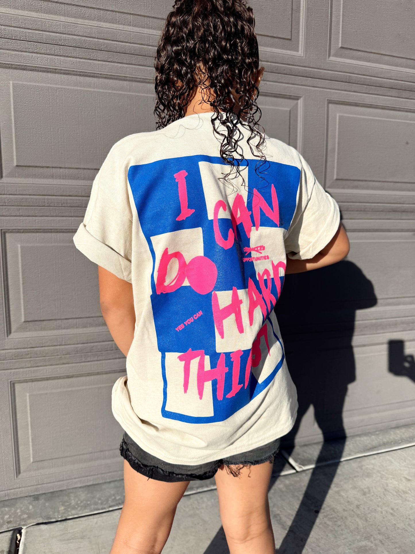 PREORDER Sand + Pink/Royal "I Can Do Hard Things" Tee