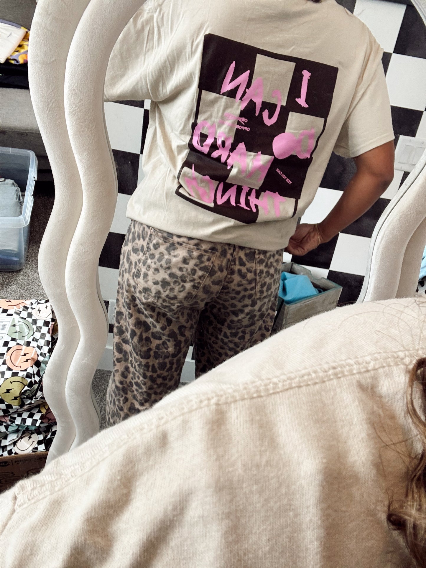 Cream, Brown + Pink "I Can Do Hard Things" Tee