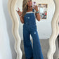 Wide Leg Distressed Denim Overalls