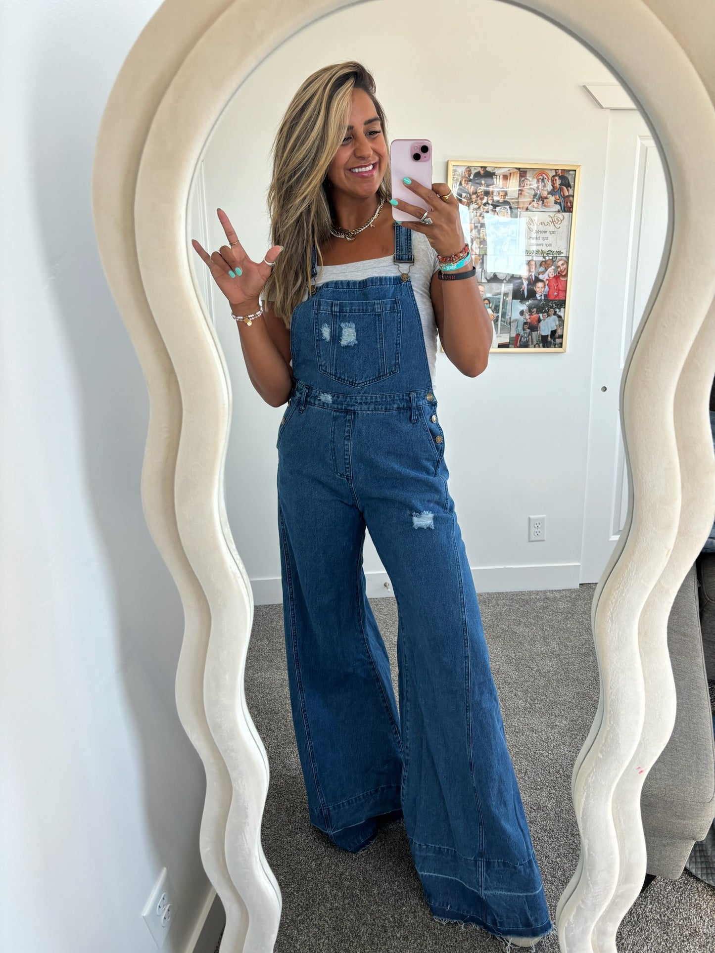 Wide Leg Distressed Denim Overalls