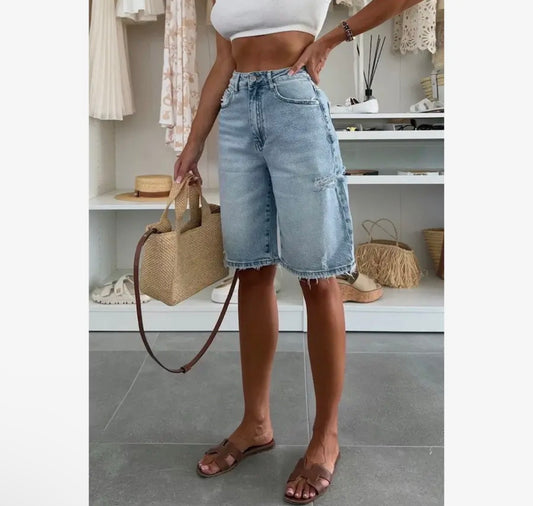 Urban Casual Loose Washed Out Ripped Denim Shorts