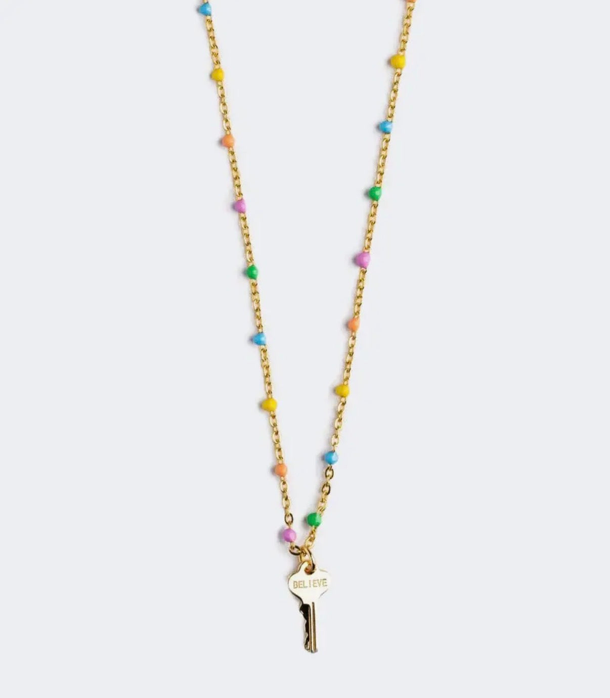Rainbow Beaded Petite Key Necklace