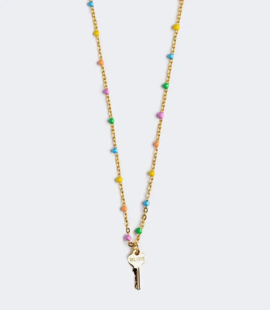 Rainbow Beaded Petite Key Necklace
