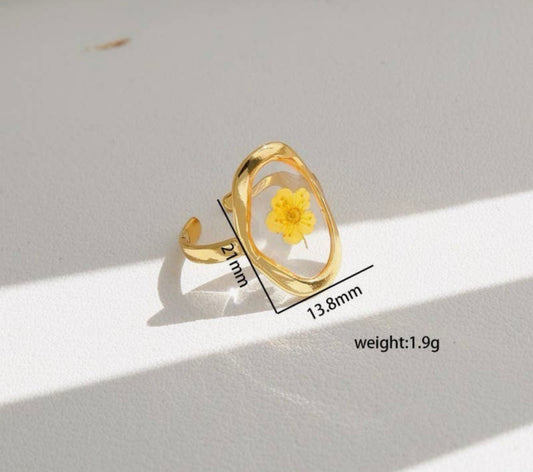 18K Stainless Steel Tarnish Free Floral Rings | OVAL YELLOW