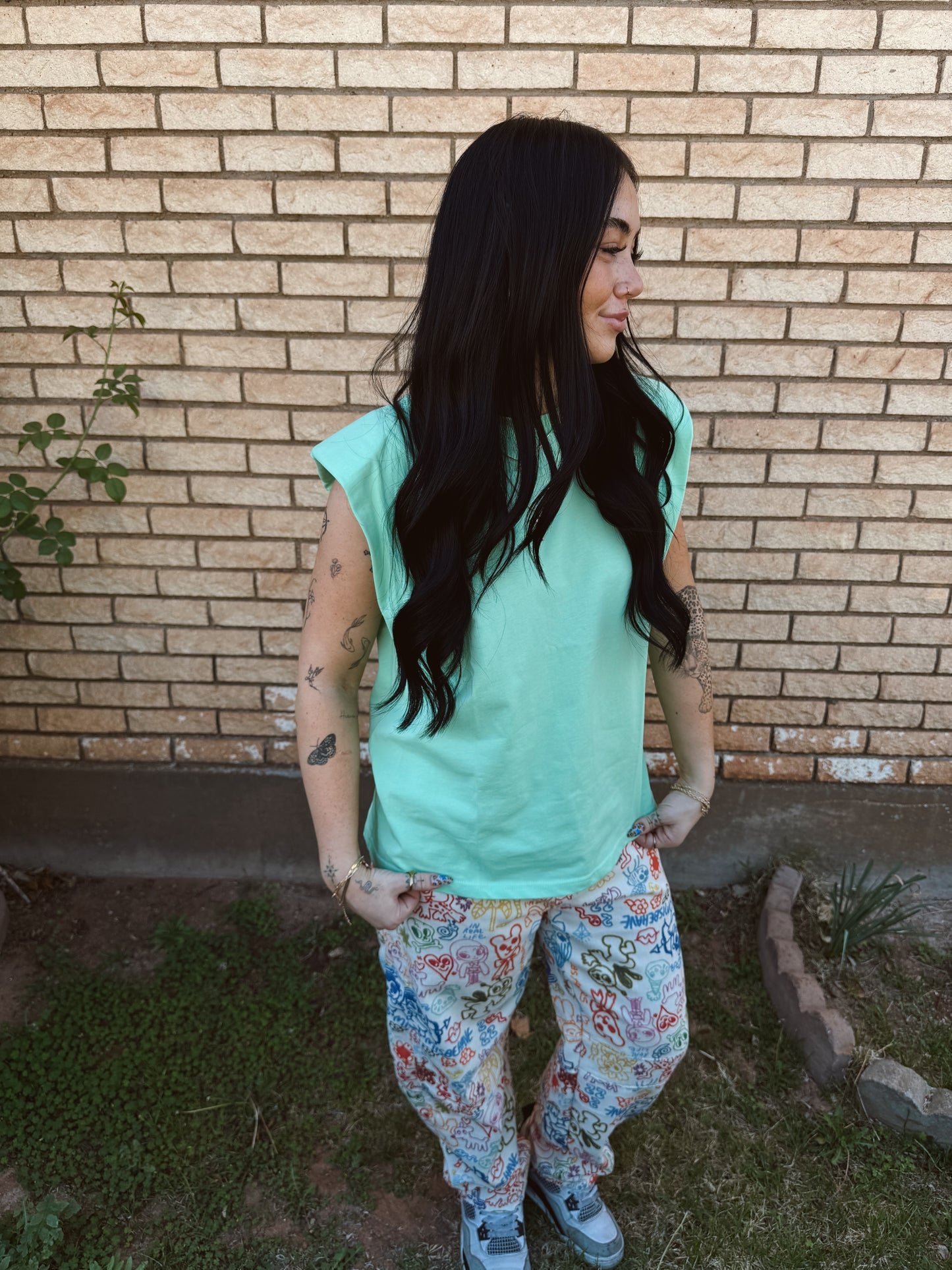 Padded Shoulder Sleeveless Cotton Muscle Tee