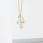 Pearl Cross + Mini Key Necklace