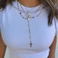 Boho Y Stone Cross Layered Necklace