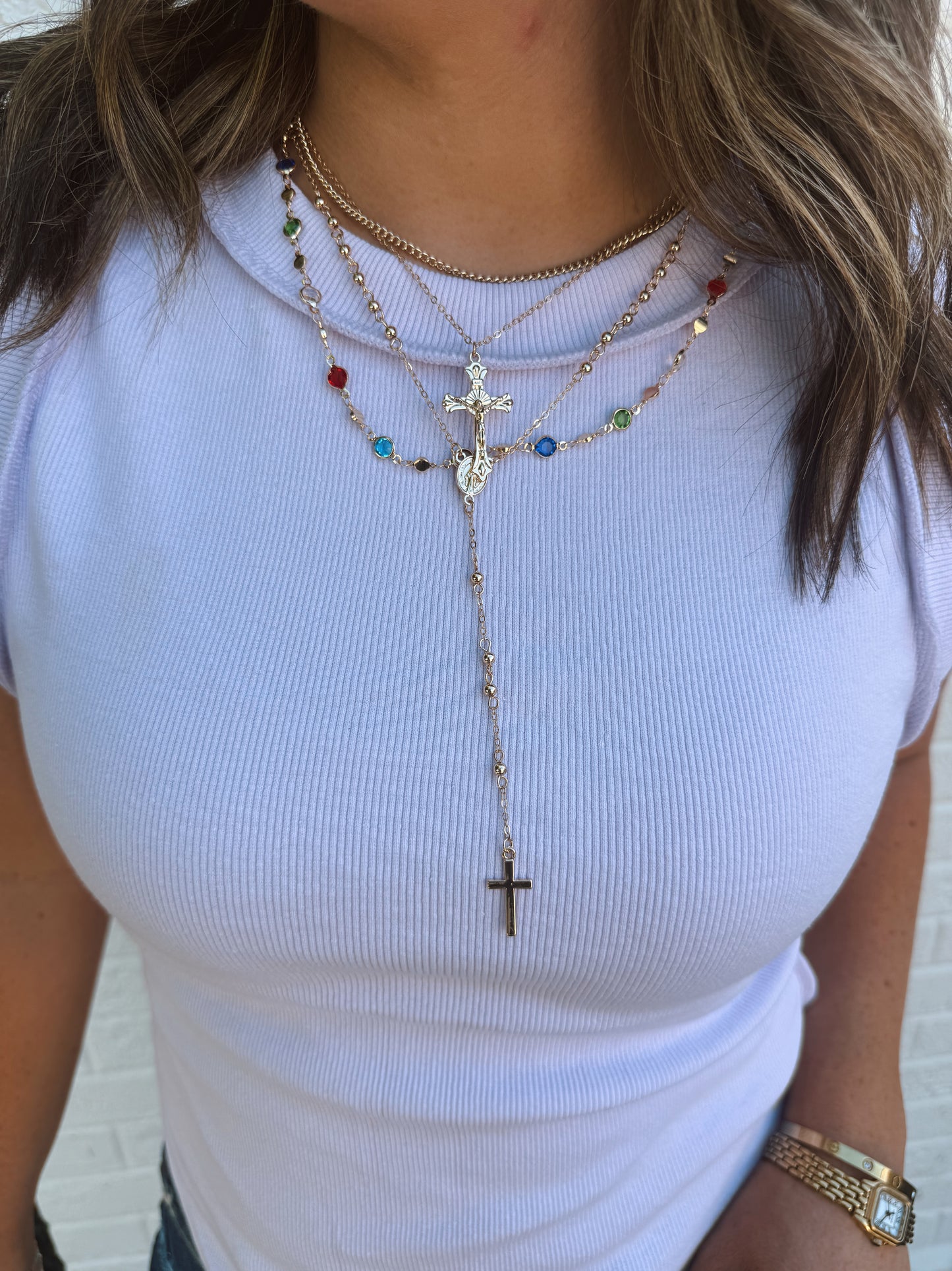 Boho Y Stone Cross Layered Necklace