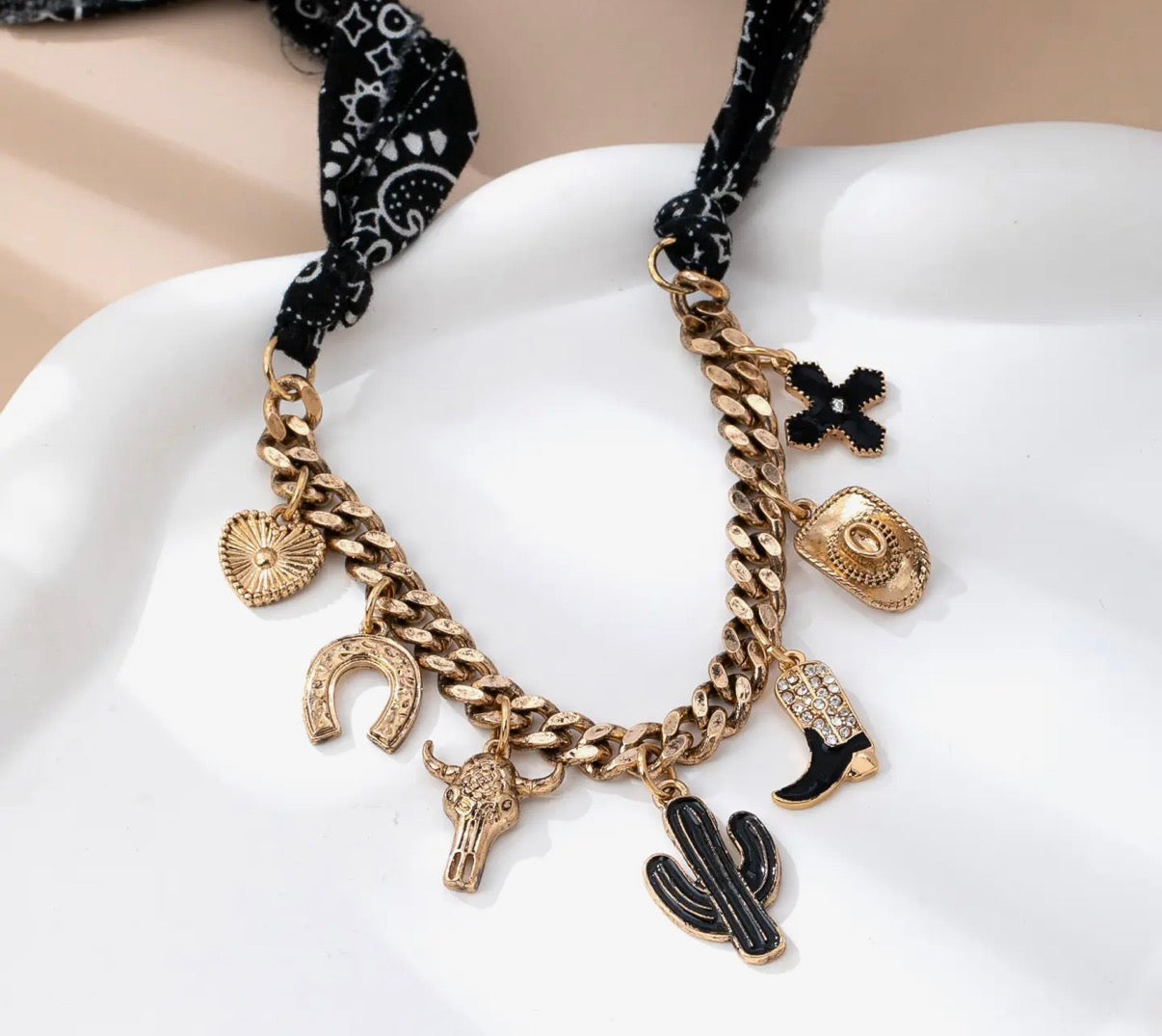 Charm Scarf Necklace- Western