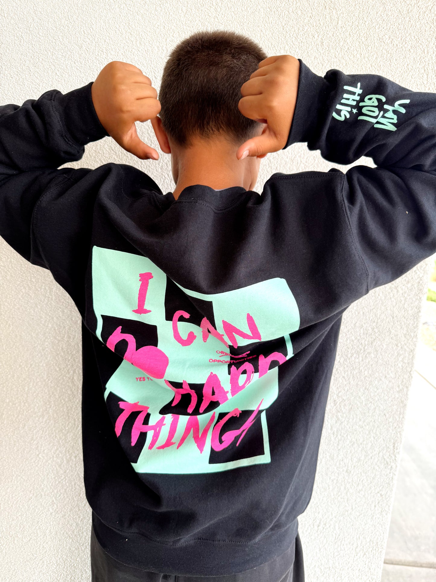 Black Teal and Pink  "I Can Do Hard Things" Crewneck