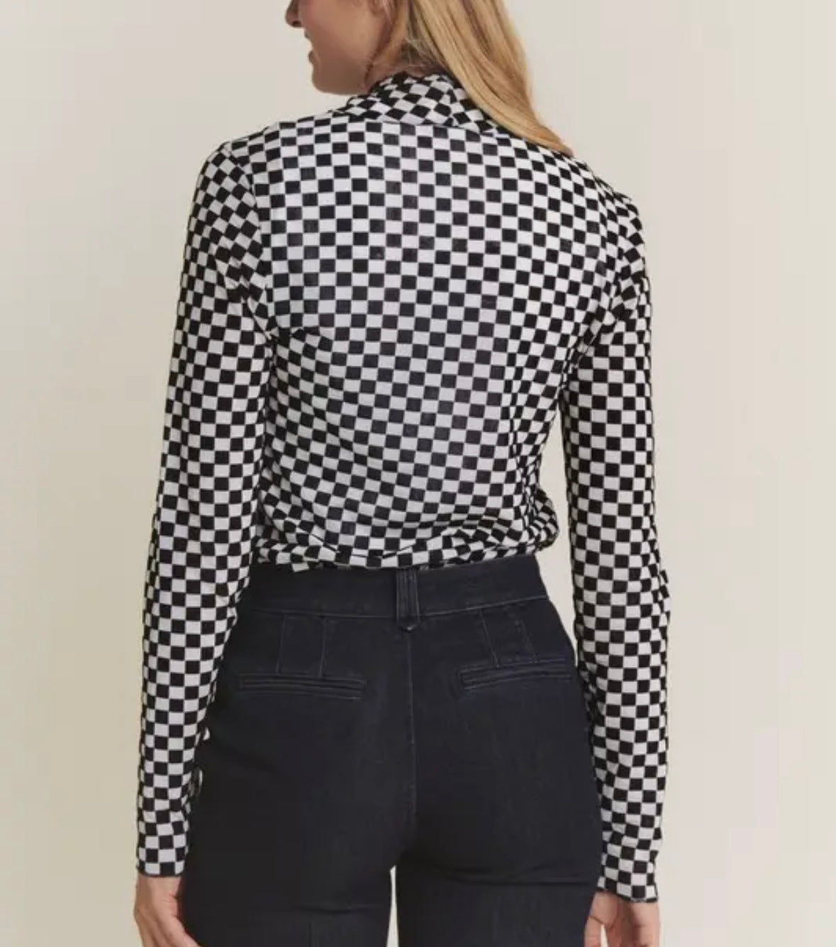 Long Sleeve Checkered Mesh Tops