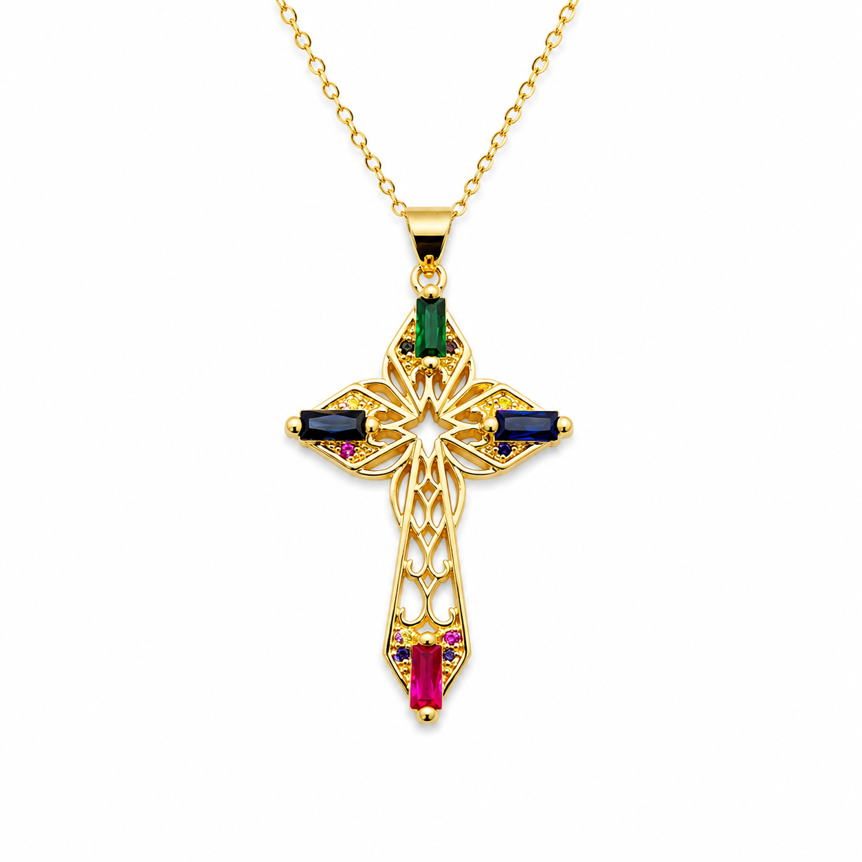 Sacred Rhinestone Cross Charm Necklace GOLD