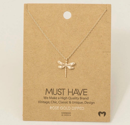 Rose Gold Dragonfly Pendant Necklace