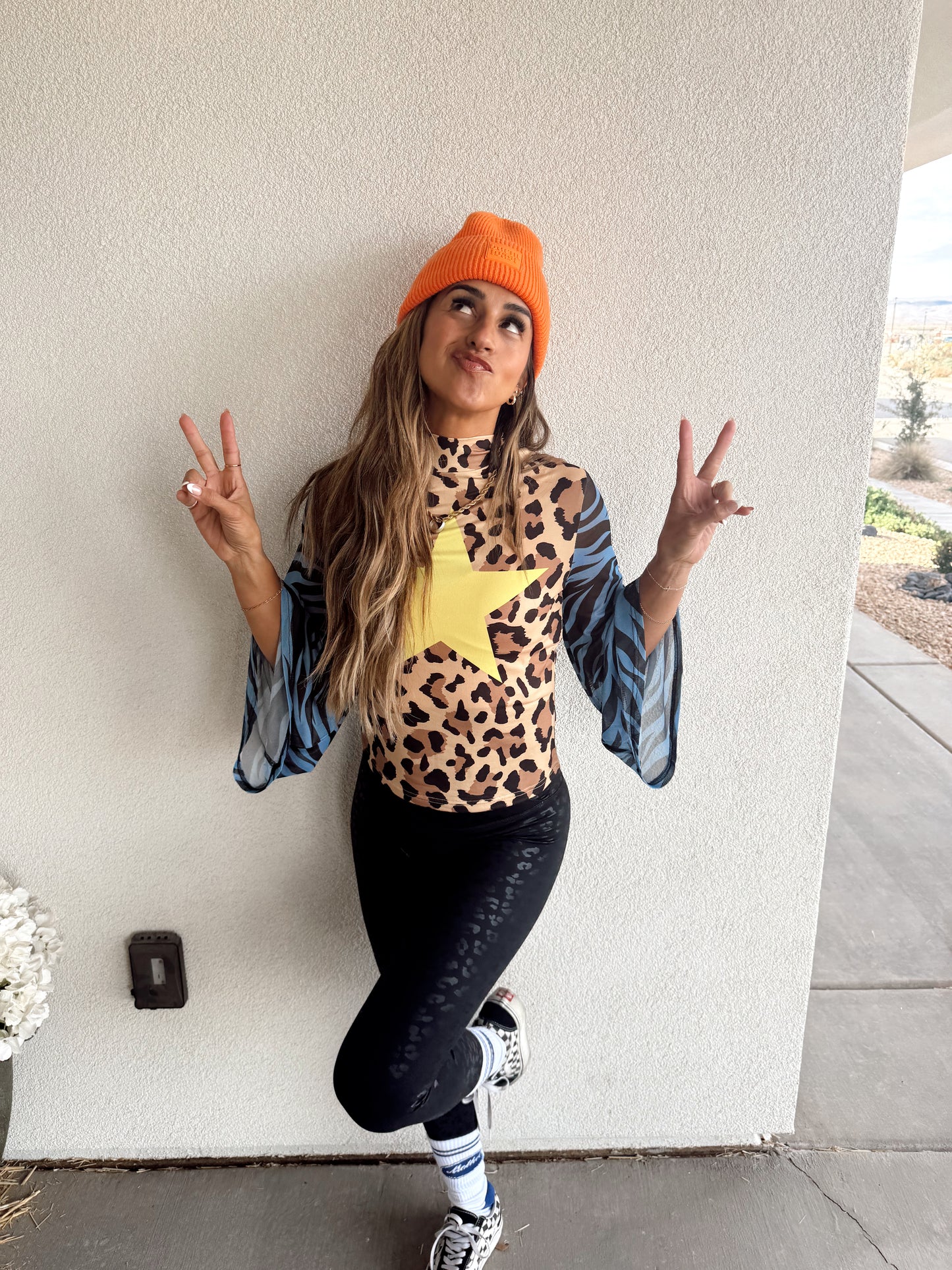 Don't Tell Me Star Bell Sleeve Mesh Top