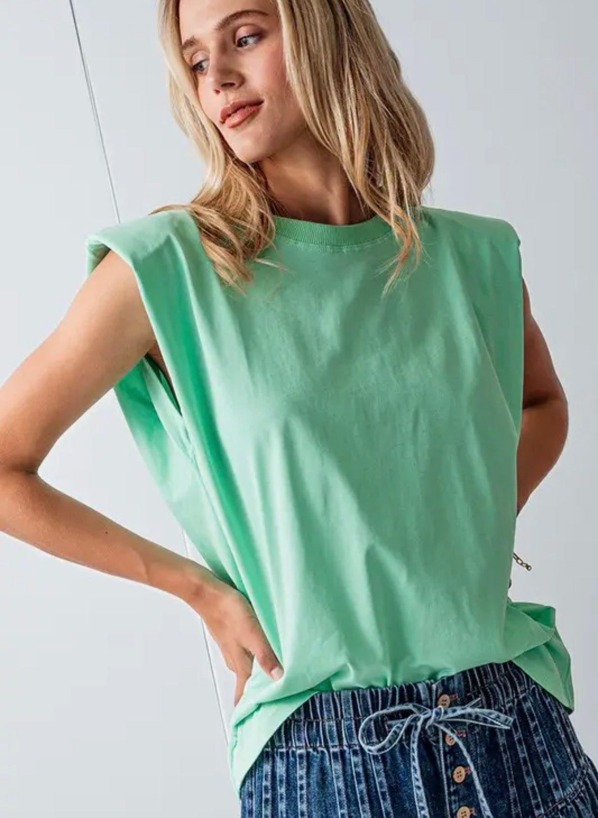 Padded Shoulder Sleeveless Cotton Muscle Tee