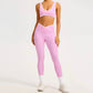 Color-Block Crossover-Waist Sports Bra & Sculpt-Legging Set • Pink