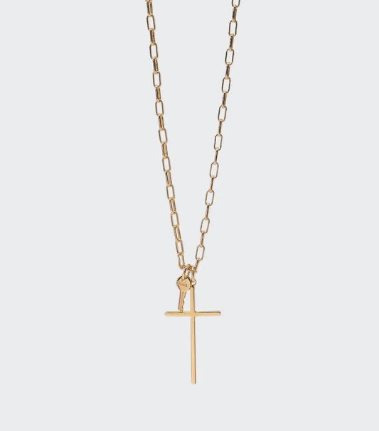 Gold Cross and Mini Key Necklace