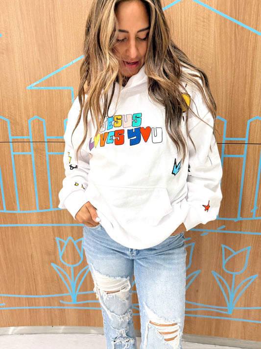 Jesus Loves You Pullover Hoodie - White