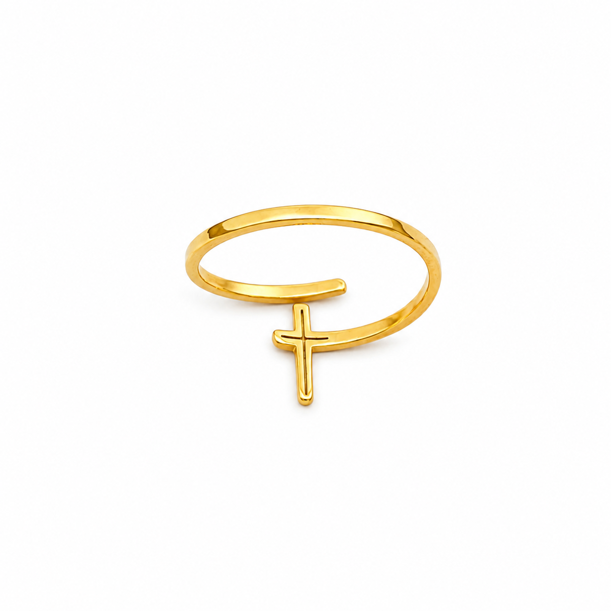 18K Gold-Plated Stainless Steel Cross Adjustable Ring