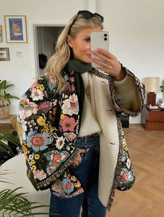 Flared Sleeve Printed Cotton Jacket