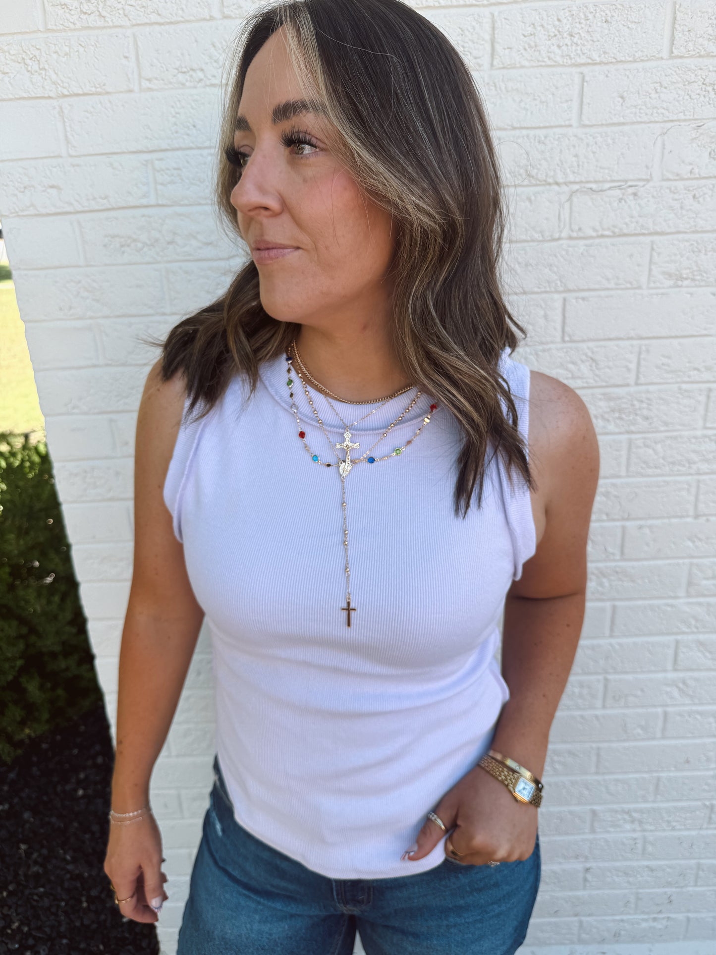 Boho Y Stone Cross Layered Necklace