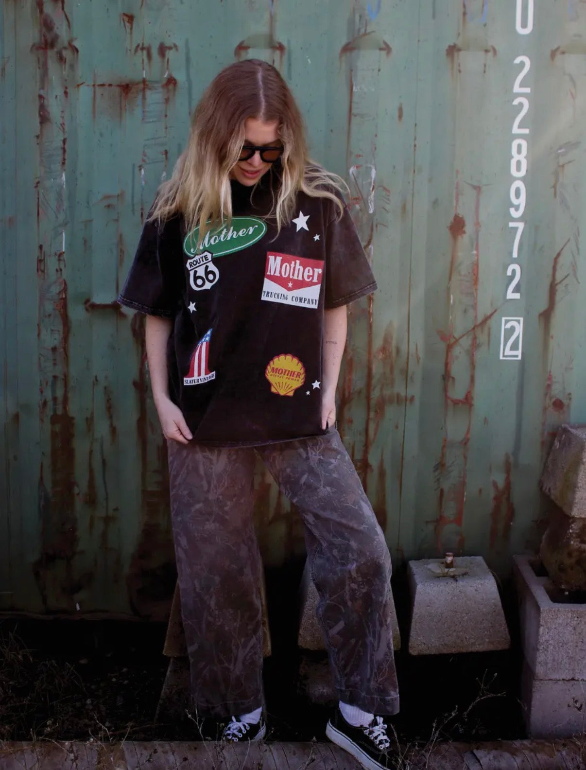 All American Mother Oversized Acid Wash Graphic Tee