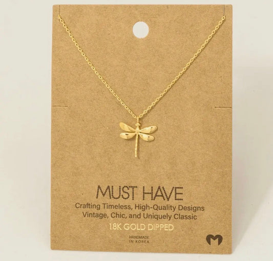 Gold Dragonfly Pendant Necklace