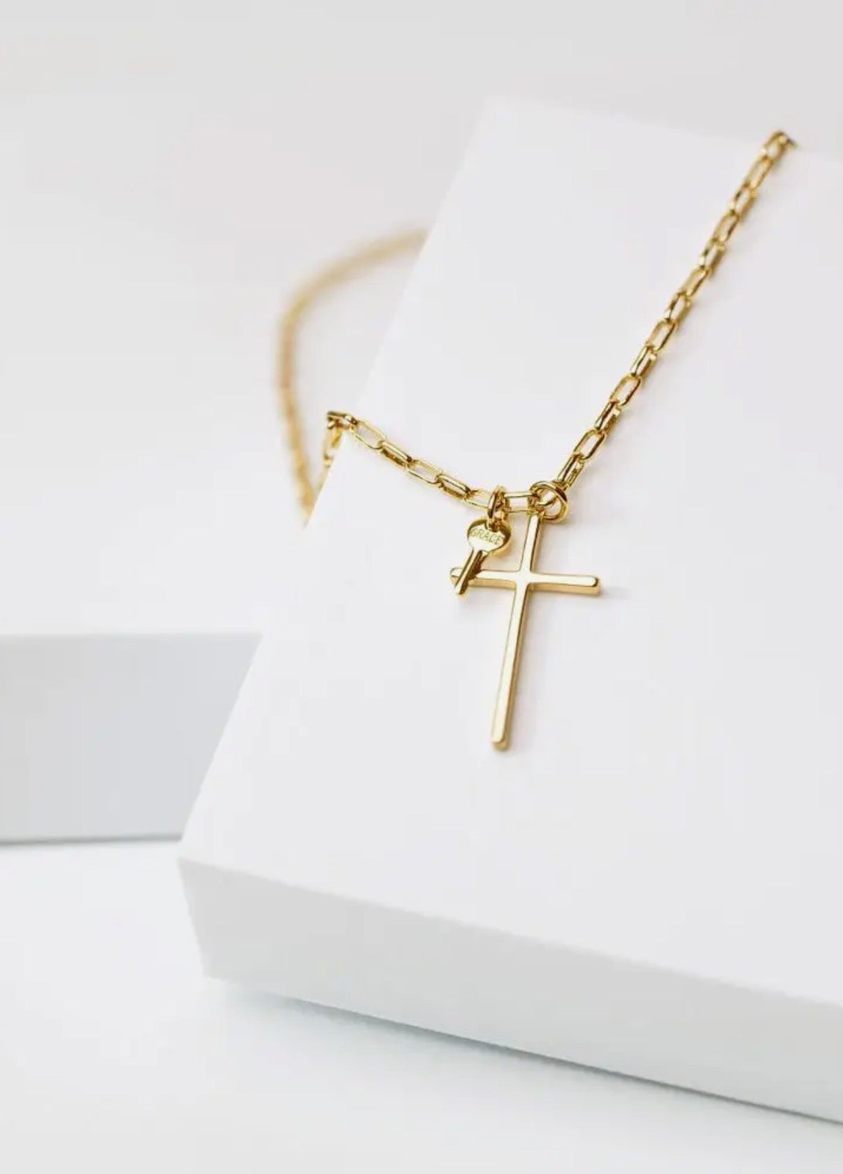 Gold Cross and Mini Key Necklace • preorder
