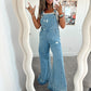 LIGHT WASH Wide Leg Distressed Denim Overalls