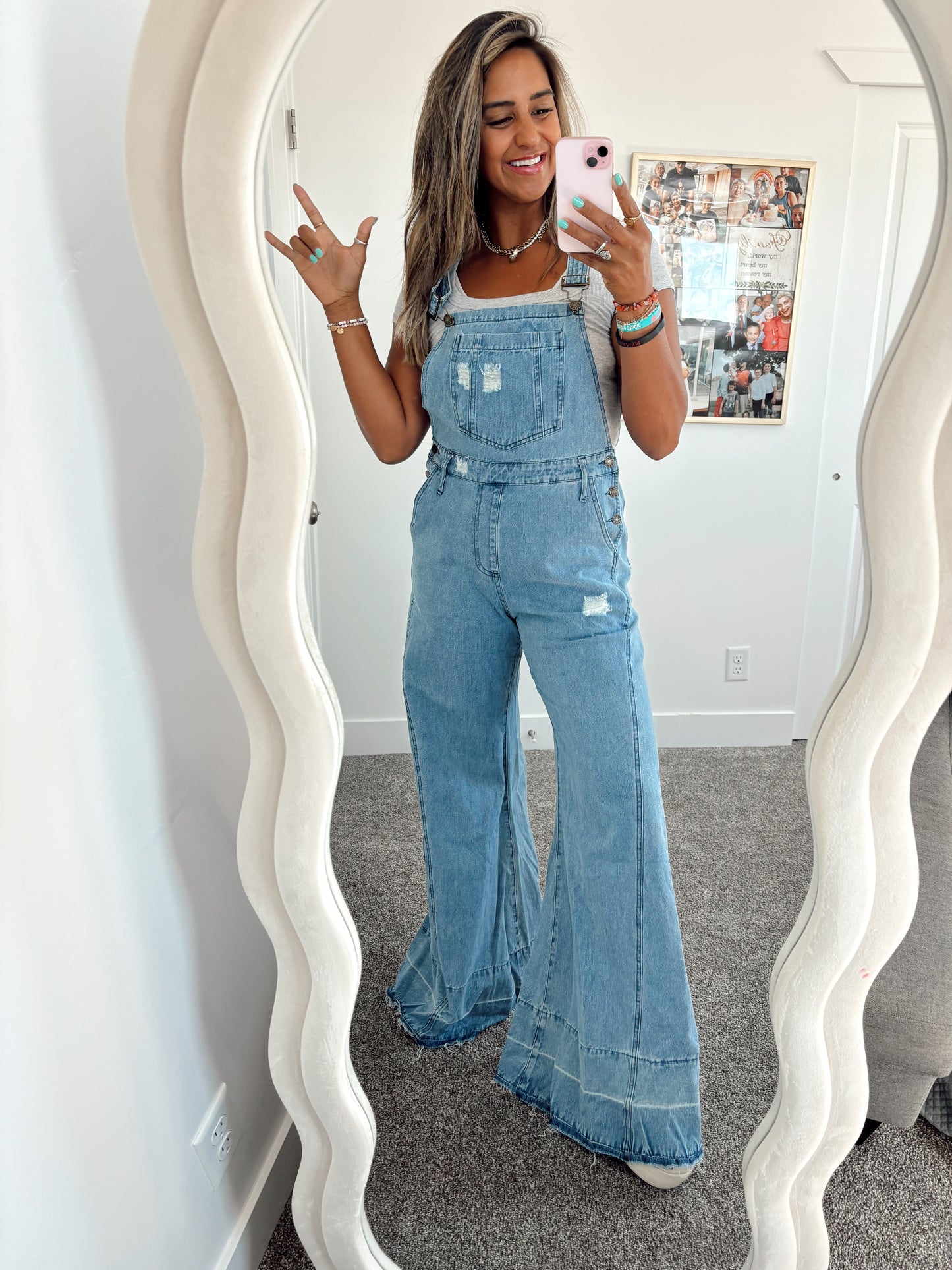 LIGHT WASH Wide Leg Distressed Denim Overalls