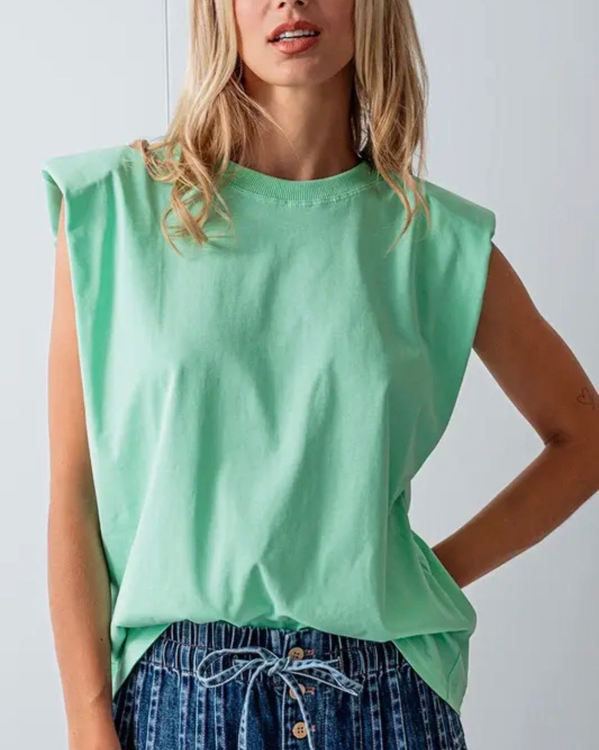 Padded Shoulder Sleeveless Cotton Muscle Tee