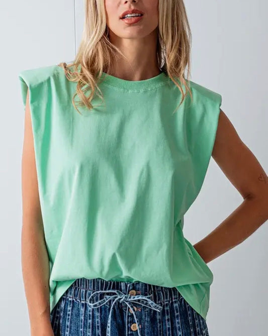 Padded Shoulder Sleeveless Cotton Muscle Tee