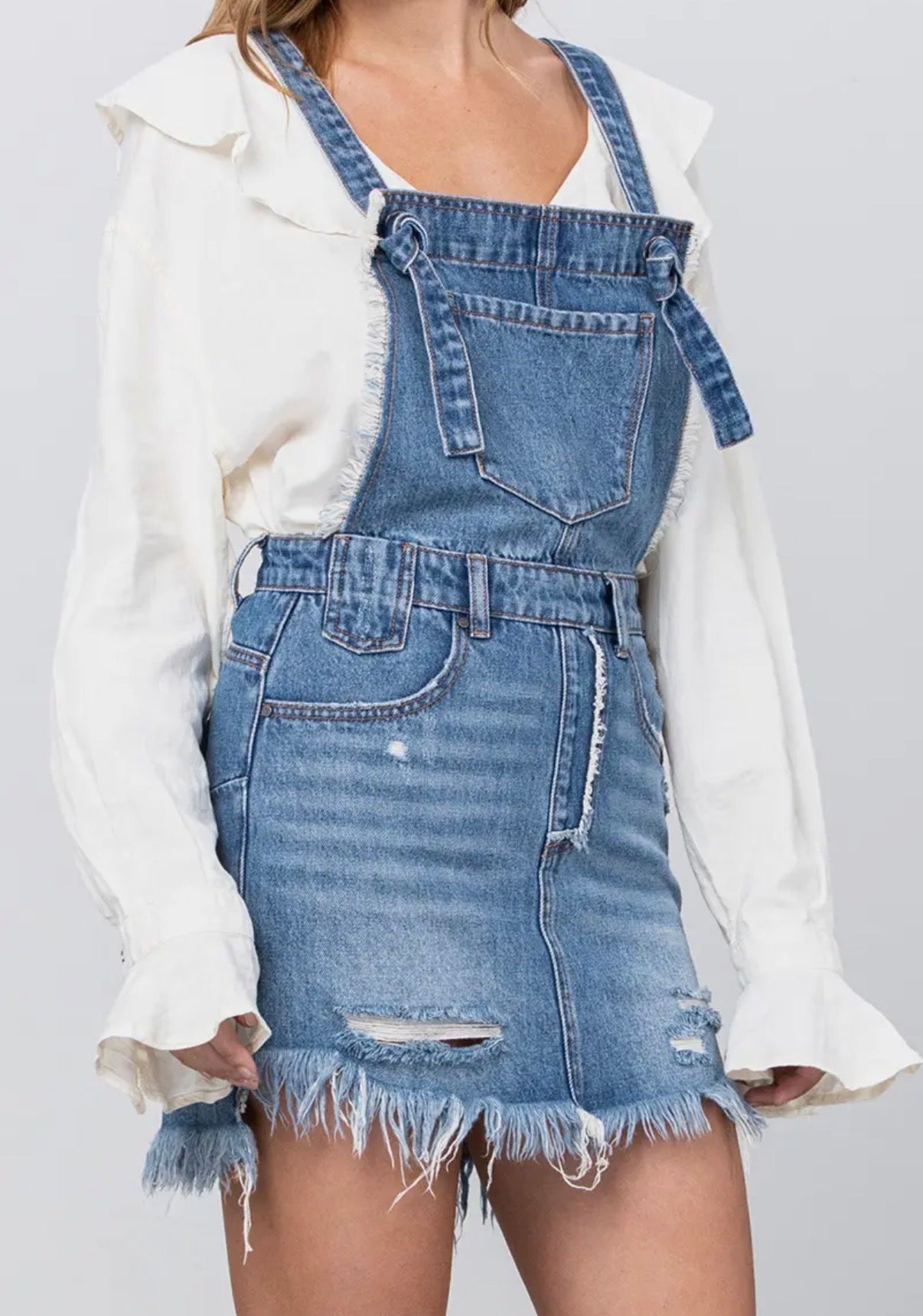 Distressed Denim Overall Skirt