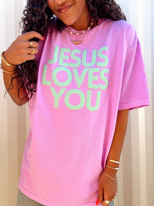 Jesus Loves You Puff Tee |  Violet